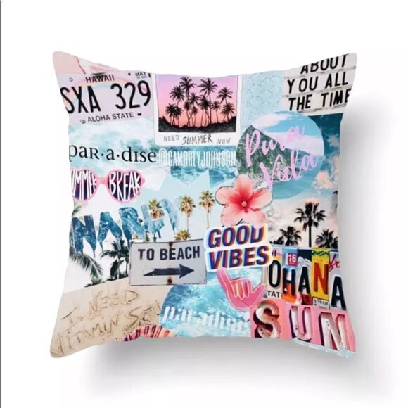 NEW! VSCO “To The Beach” Boho Collage Throw Pillowcase - Picture 2 of 3